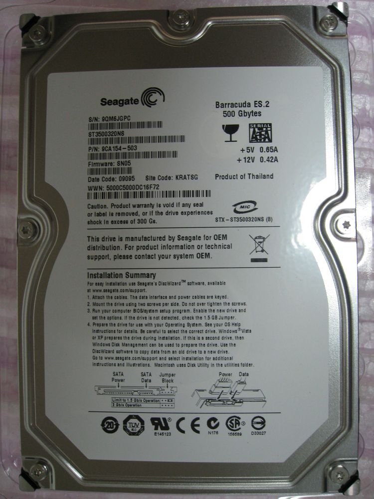 Seagate Barracuda ES.2 ST3500320NS 500GB 7200RPM SATA 3Gb/s 3.5″ HDD